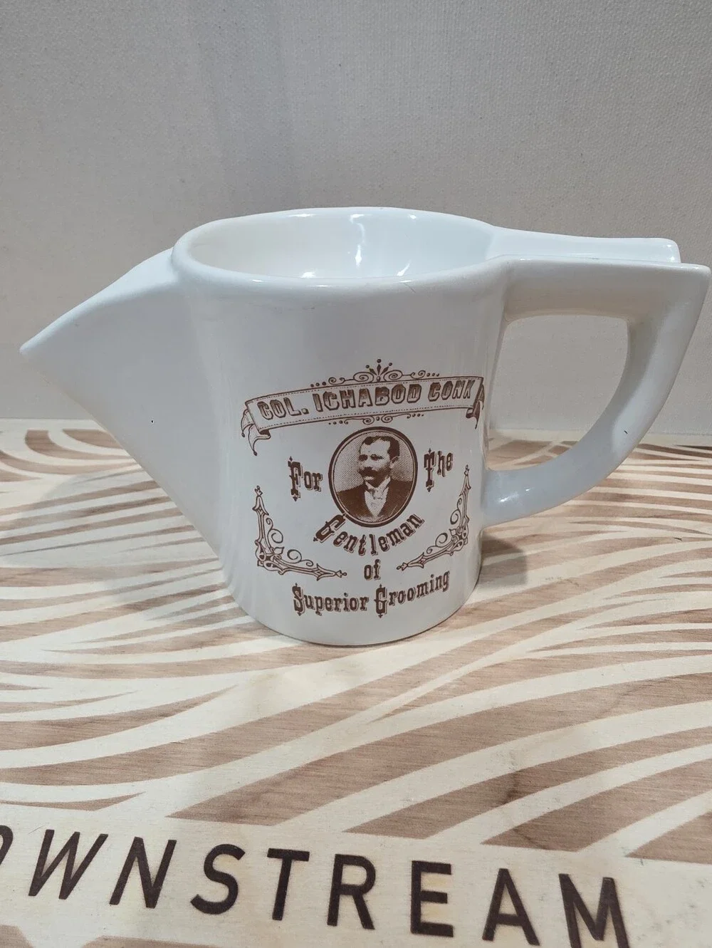 Vintage Col. Ichabod Conk White Ceramic Barber Shaving Scuttle Mug